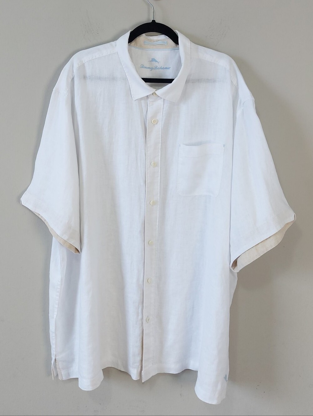 Tommy Bahama White Linen Button Down Short Sleeve Shirt 3XLB Camp Chest Pocket